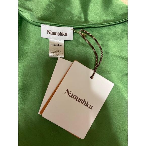 NEW Nanushka Green Silk Satin Strapless Tie Back Bandea Bustier Blouse Top OS - Picture 4 of 5